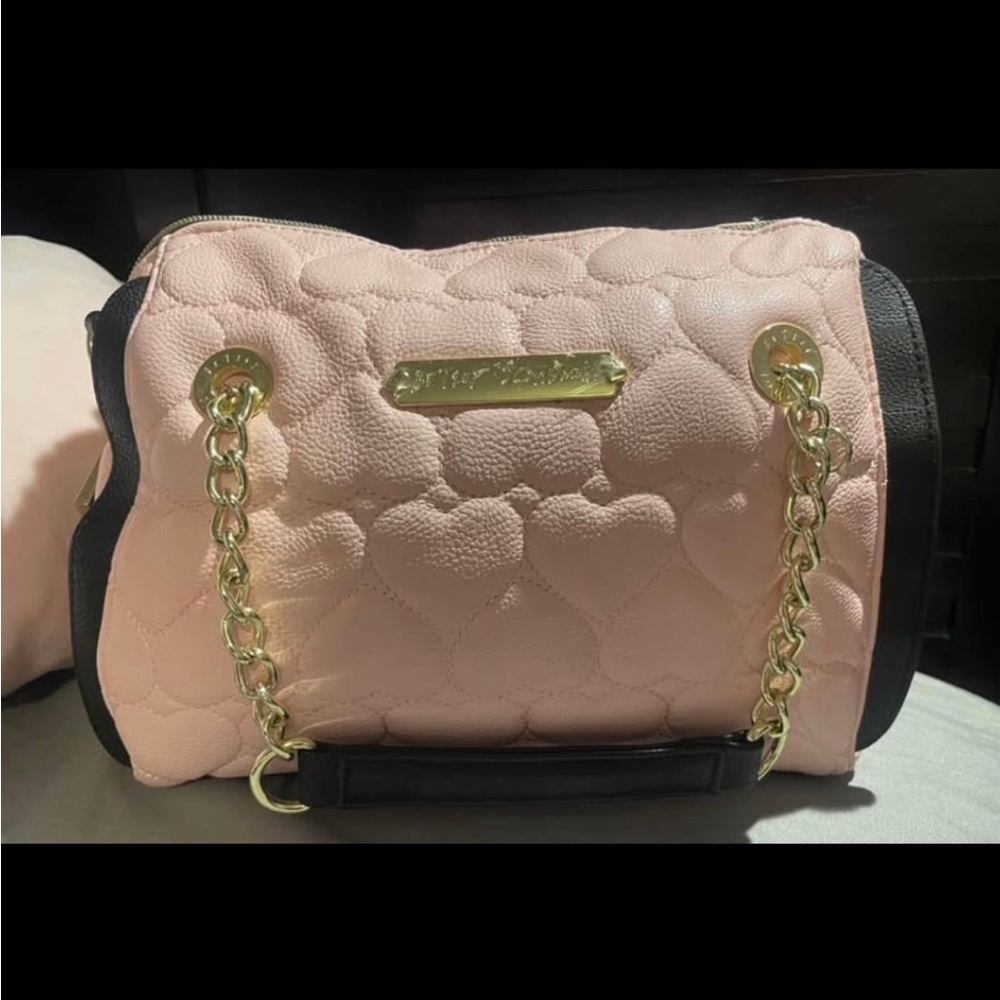 Betsey Johnson Pink and Black Quilted Shoulder Bag